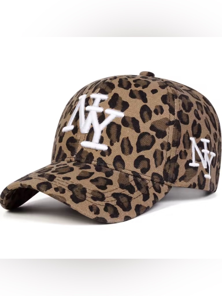 Leopard Print Baseball Cap With White Embroidered Logo